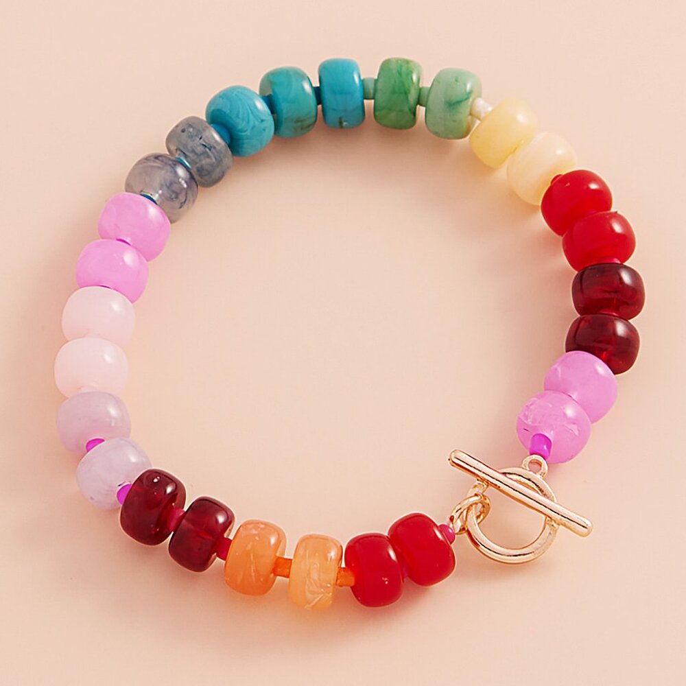 Colorful Beaded Candy Ombre Stretch Bracelet Anthropologie Spring 2025 Line NEW - Picture 4 of 4